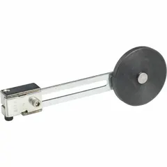 Rotary lever roller actuator with outside offset roller position. Adjustable arm/operator length up to 4 inches. Compatible with 9007AW series limit switches. Used to detect position of moving parts in industrial machinery and automation systems.