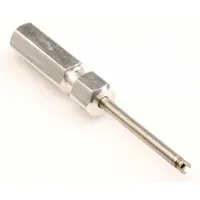 Steel valve core tool with 2 in overall length. Includes a core remover. Shur-Lock design secures the valve core during removal and installation, preventing loss. Used for tire valve core service on cars