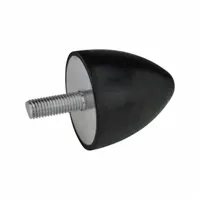 Conical vibration-isolating mount with a natural rubber body and male x non-threaded connection. Designed to dampen mechanical vibration and reduce noise in industrial equipment such as machinery, pumps, and compressors