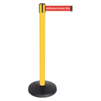 QUEUEWAY Barrier Post with Belt: Red, No Pattern, Authorized Access Only, 10 ft Belt Lg, Yellow (MPN QPLUS-35-RA)