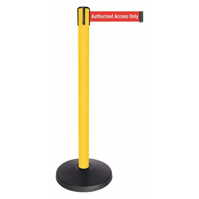 QUEUEWAY Barrier Post with Belt: Red, No Pattern, Authorized Access Only, 10 ft Belt Lg - Message Retractable Belt Post Barriers