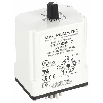 MACROMATIC Single Function Time Delay Relay: Socket Mounted, 12V DC, 10 A - Socket-Mounted Relays