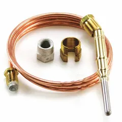 Thermocouple for temperature sensing in gas-fired heating systems. Generates a millivolt signal for flame detection and burner control in furnaces, boilers, and water heaters.