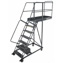 This unsupported cantilever ladder from BALLYMORE provides a 5.8 ft platform height for accessing elevated work areas. Constructed of steel with a gray finish, it includes double handrails and locking casters for stability and mobility. The ladder is supplied unassembled and is suitable for industrial and warehouse applications such as stock picking and maintenance.
