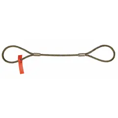 This steel wire rope sling is 14 ft long with a vertical capacity of 8,200 lb. It features a galvanized coating for corrosion resistance. Used for lifting and rigging heavy loads in industrial settings such as construction, manufacturing, and warehousing.