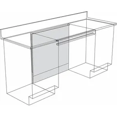 Steel knee space panel for enclosing the open area beneath workbenches or counters. Overall height 27 1/2 inches, width 4 feet, depth 2 inches. No doors or drawers. Used in laboratories, workshops, and commercial settings to provide a finished appearance and prevent debris accumulation.