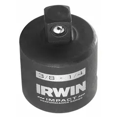 This IRWIN impact socket adapter converts a 3/8" drive tool to accept 1/4" drive sockets. The black oxide finish provides corrosion resistance. A locking mechanism secures bits during impact applications. Suitable for use with impact wrenches and drivers in general fastening tasks.