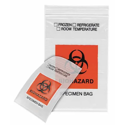 HCS Dual Pouch Specimen Bag: LDPE, Biohazard, 2.99 mil Thick, Clear, 10 in Overall Ht - Dual Pouch Specimen Transfer Bags
