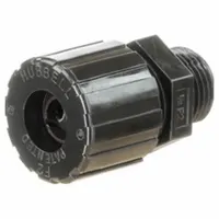 This straight multi-cable grip secures two cords through a single 1/2 in MNPT box connection. The gray nylon body accommodates cord diameters from 0.23 in to 0.29 in. Used in industrial wiring applications to organize and provide strain relief for paired cables