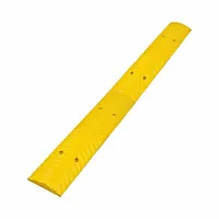 Yellow rubber rumble strip measuring 3 5/16 ft long, 4 in wide, and 1/2 in high. Includes eight 3 in spikes for installation on asphalt surfaces. Installation hardware is included. Used for traffic calming, alerting drivers, and marking lanes in parking lots, warehouses, and road zones