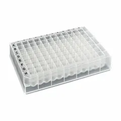 This 96-well deep well plate is made of colorless polypropylene with square wells of 8.2 mm diameter and 1.2 mL capacity. It is RNase/DNase free, suitable for sample storage, processing, and assay preparation in molecular biology and genomics workflows.