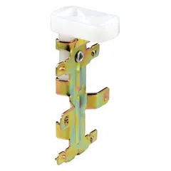 This roller guide is designed for sliding door applications, supporting doors up to 60 lb. It measures 3 13/16 inches in width and is supplied as a single unit. Suitable for use in residential or light commercial sliding door systems.