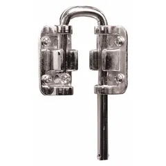 This sliding door lock measures 2 inches in height and 2 inches in width. It is designed to secure sliding doors in industrial and commercial settings, helping prevent unauthorized access and accidental door movement.
