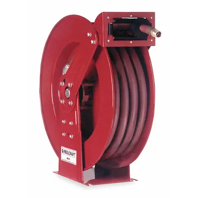 REELCRAFT Spring Return Hose Reel: 50 ft (1 in I.D.), 3/4 in MNPT, 250 psi Max Op Pressure - Dual-Arm Air or Water Spring-Return Hose Reels