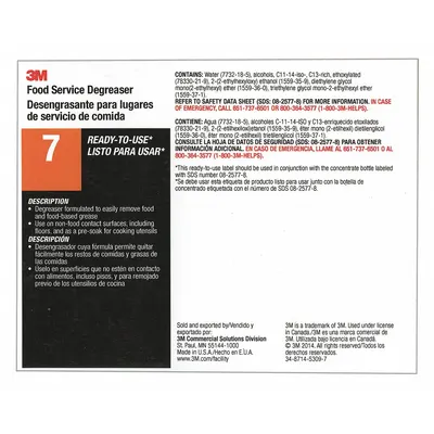 TOLCO Secondary Bottle Label: 11 in Ht, 8 1/2 in Wd, 3M Flood Service Degreaser 7 - Secondary Container Labels and Tags