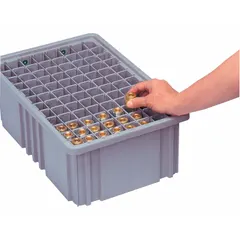 Clear pocket label holders designed for hanging on divider boxes. Each holder accepts paper labels for identification. Includes 6 label holders. Suitable for organizing bins in storage systems.