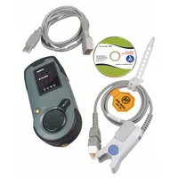 This fingertip pulse oximeter measures oxygen saturation (SpO2) and pulse rate. It features an LED display and operates on AAA batteries. Designed for spot-checking in clinical or home settings