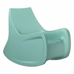 Freestanding rocking chair with polyethylene seat in Aqua color and included arms. Meets UL 94 HB flammability and ISO 22196 antimicrobial standards. Suitable for commercial or institutional settings requiring durable, easy-to-clean seating.