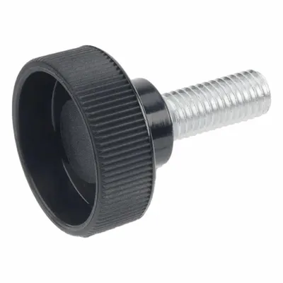 JW WINCO Knurled Screws; Knurled Hand Knobs: Knurled, Plastic w/ Steel Thread, M6 Thread - Knurled Knobs with Threaded Stud