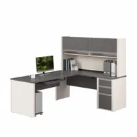BESTAR L-Shaped Office Desk: Sandstone/Slate, 71 1/8 in Overall Wd, 82 7/8 in Overall Dp (MPN 93859-59)