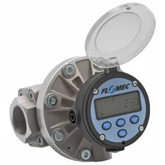Electromagnetic oval gear totalizer for lubricants, oils, and viscous fluids. Features a digital display, 4-20 mA output, and +/-0.5% accuracy. Used for flow measurement and totalization in industrial process monitoring and batching applications.