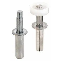This pivot guide is used to guide and stabilize hanging doors in sliding or bypass door systems. It measures 2-1/2 inches in length and 3-3/4 inches in width, with a maximum weight capacity of 30 pounds. Sold as a pair (1 PR).