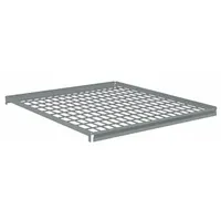 This wire decking shelf kit is designed for use with boltless shelving systems. It includes a steel frame with gray finish and zinc-plated decking and beams. The shelf measures 42 inches by 36 inches, with a load capacity of 550 pounds and 5 gauge decking. Suitable for organizing and storing medium-duty loads in warehouses and industrial storage areas