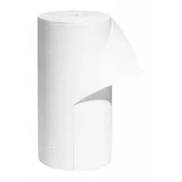 This 300 ft long, 30 in wide polypropylene sorbent roll absorbs industrial fluids such as oils, coolants, and water. It is used for spill containment and floor maintenance in industrial environments