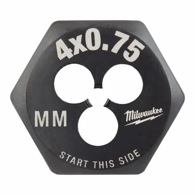 MILWAUKEE Hex Threading Die: M4x0.75 Metric, 1 in Hex Wd, Black Oxide Carbon Steel (MPN 49-57-5320) - Solid Hex Rethreading Dies