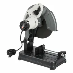 The PORTER CABLE PCE700 is a 14-inch benchtop cut-off machine powered by a 15 A motor at 120V AC, delivering a maximum blade speed of 3,800 RPM. Designed for cutting metal, pipes, angle iron, and rebar, it is suited for fabrication, construction, and maintenance applications requiring precise straight cuts.