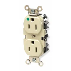 General purpose duplex receptacle, specification grade, 2-pole/3-wire grounding type. Rated 125V AC, 15A with NEMA 5-15R configuration. Color: gray. Suitable for use in commercial and institutional settings where reliable power is required.