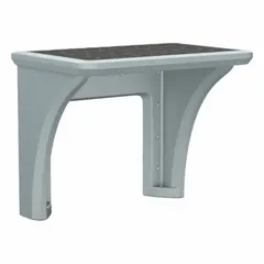 This wall-mounted desk from CORTECH's Endurance series features a polyethylene construction with a laminate top. It measures 36 inches wide, 24 inches deep, and 29 inches high, in a gray finish. Suitable for space-saving workstations in industrial, laboratory, or cleanroom environments where moisture and chemical resistance are required.