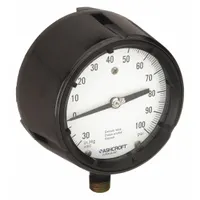 ASHCROFT Process Compound Gauge: 0 psi to 100 psi, White, 4 1/2 in Dial, 1/2 in NPT Male, Bottom (MPN 451279AS04LV/100#)