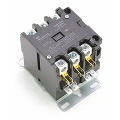 Electromechanical contactor for HVACR systems, used to control electrical loads such as compressors, fans, and pumps. Designed as a replacement component for precision cooling equipment in commercial and industrial environments.