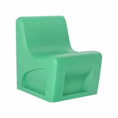 Armless lounge chair with a green polyethylene seat. Freestanding design suitable for waiting areas, lobbies, and break rooms. Meets CAL 133 and ISO 22196 standards.