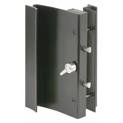 Recessed handle lock for sliding doors, measuring 6 inches in height and 2 inches in width. Used to secure sliding glass or screen doors in residential and light commercial settings.