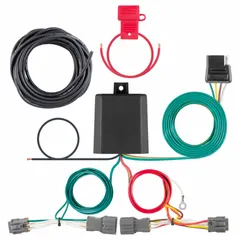4-Way flat connector for trailer lighting and towing electrical connections. IP67 rated for dust and water resistance. Black powder coated finish. Suitable for connecting tow vehicle to trailer wiring systems.