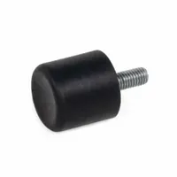 Cylindrical vibration-isolating mount with male x non-threaded style. Made of natural rubber with M8 thread size. Used to dampen mechanical vibration and shock in industrial equipment such as machinery, conveyors, and packaging systems