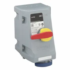 This washdown-rated interlock from LEVITON is designed for 240V AC three-phase applications, rated 30A with 3 poles and 4 wires. It provides a lockable disconnect for equipment in environments requiring washdown-rated protection, such as food processing or industrial cleaning areas. The unit does not include reverse service capability.