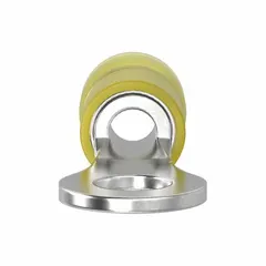 Yellow nylon-insulated ring terminal for terminating wires to a #10 stud. Rated 600 V, accepts 12 AWG to 10 AWG wire. Funnel entry aids wire insertion. Used in control panels, power distribution, and grounding connections.