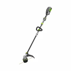 This 56-volt battery-powered string trimmer features a telescoping shaft for adjustable reach and is attachment capable for use with compatible Power+ accessories. Designed for trimming grass and edging lawns, it offers cordless operation without the limitations of a power cord.