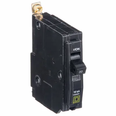 SQUARE D Miniature Circuit Breaker: 30 A, 120/240V AC, Single Phase, 10kA at 120/240V AC - QOB Series, Bolt-On Square D Miniature Circuit Breakers