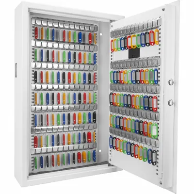 BARSKA Key Cabinet: 144 Key Capacity, Digital Lock, Steel, White, 26 in Ht, 17 in Wd - Key Cabinets with Digital Lock