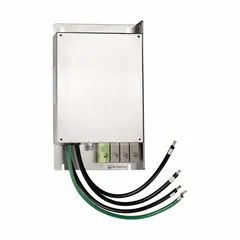 Output filter for motor drive systems, rated for maximum type with 19.3 W power loss. Overall height 12.01 in, width 7.09 in. Used to reduce electromagnetic interference in industrial automation and HVAC applications.