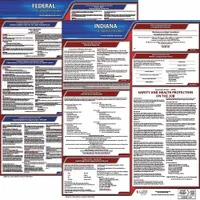 This poster set displays mandatory federal and Indiana state labor law notices in a single 20 x 24 inch plastic format. It is printed in English and designed for workplace posting to meet compliance requirements. The set consolidates required information for easy reference
