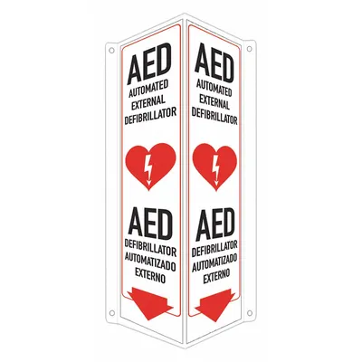 LYLE Safety Sign: Aluminum, Mounting Holes Sign Mounting - V-Shape Projection AED Automated External Defibrillator/AED Defibrillator Automatizado Externo Signs