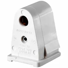 Pedestal-style lampholder for Single Pin (Fa8) lamps. Rated 660 W at 600V AC. Overall length 1 3/4 in. Suitable for use in industrial and commercial lighting fixtures requiring a high-voltage connection.