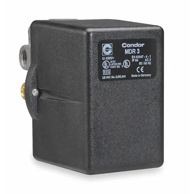 CONDOR USA, INC Pressure Switch: Std, 60 psi – 232 psi, (3) 1/4" FNPT/3/8" FNPT - General Purpose Pressure Switches for Air & Water