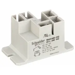 Surface-mounted relay from the 9A Power Series with panel flange mounting and Faston terminal connections. Features a SPST-NO contact configuration rated for 24 A at 240 V AC (resistive load). Suitable for on/off switching of resistive loads in industrial control panels, HVAC systems, and automation equipment.