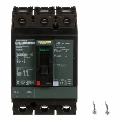 SQUARE D Molded Case Circuit Breaker: 90 A Amps, 65kA at 240V AC, Fixed, Line/Load Lug - H-Frame Square D Molded Case Circuit Breakers